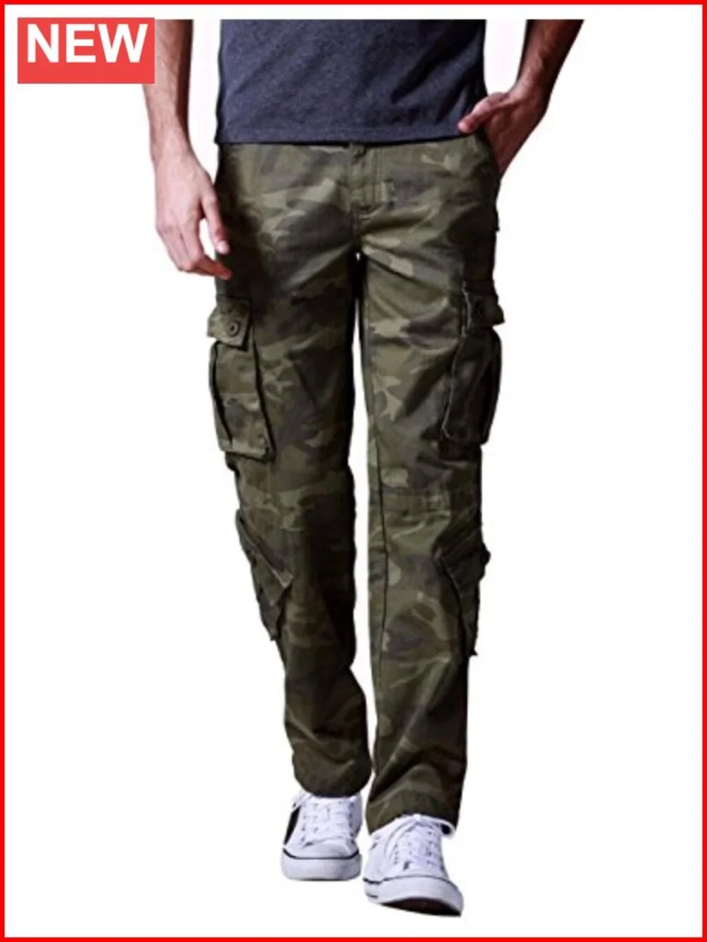 Men's Cotton Cargo Pants with Straight Leg & 8 Pockets